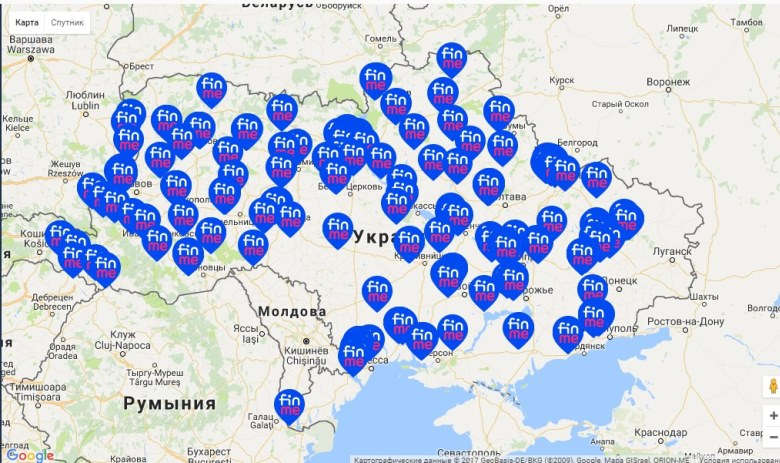 Карта отделений-партнеров Finme