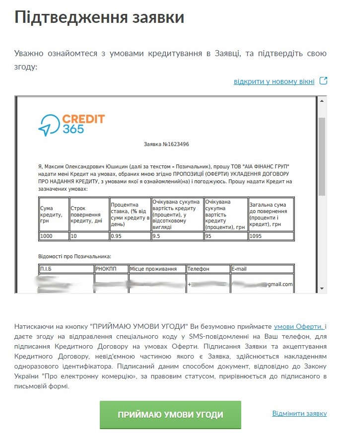 Електронний договір на кредит