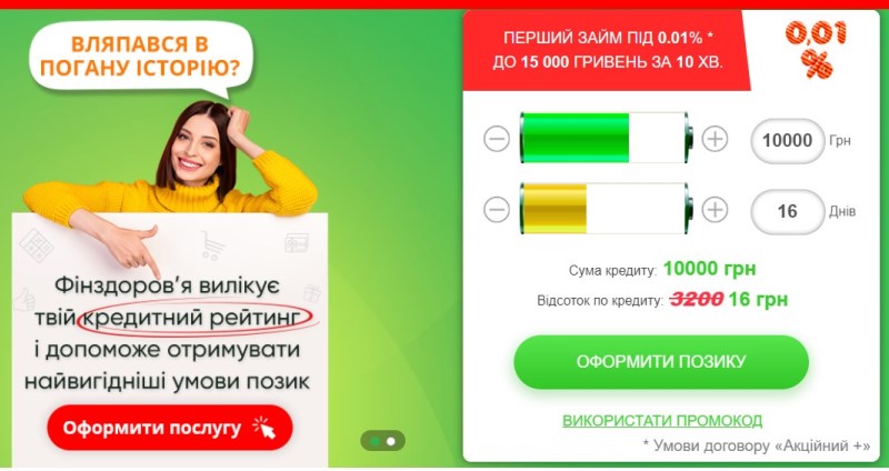 Розрахунок кредиту в калькуляторі Бистрозайм