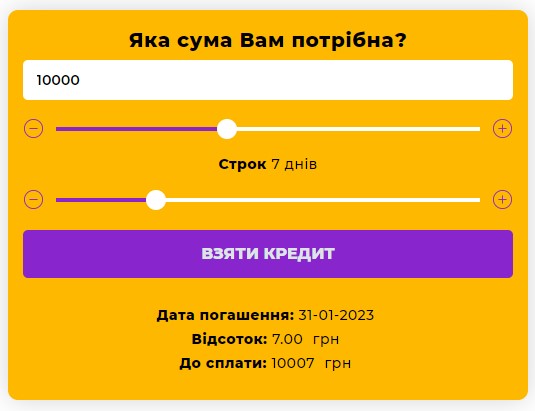 Вибір параметрів кредиту в ССлоун