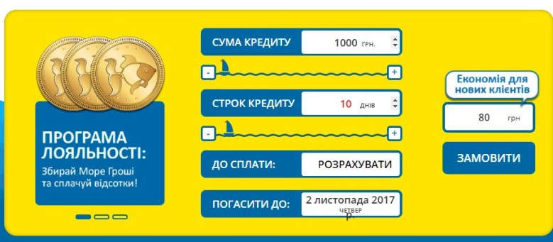 Кредитний калькулятор сервісу Море Грошей