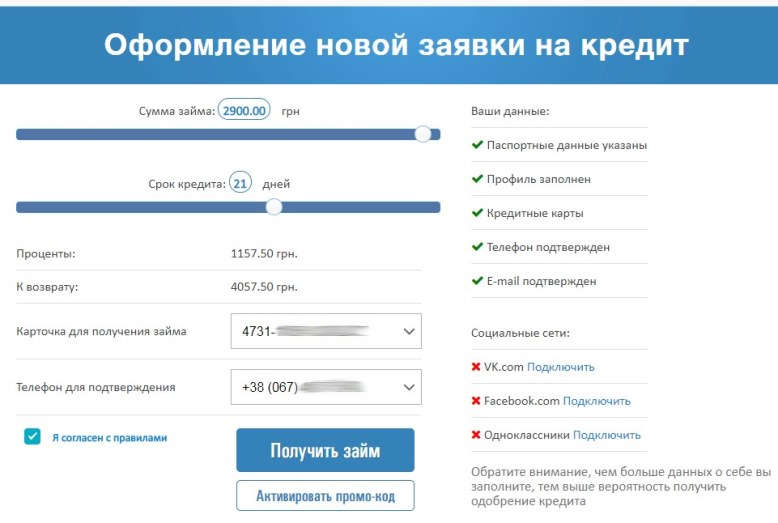 Оформлення заявки на кредит в CreditOn