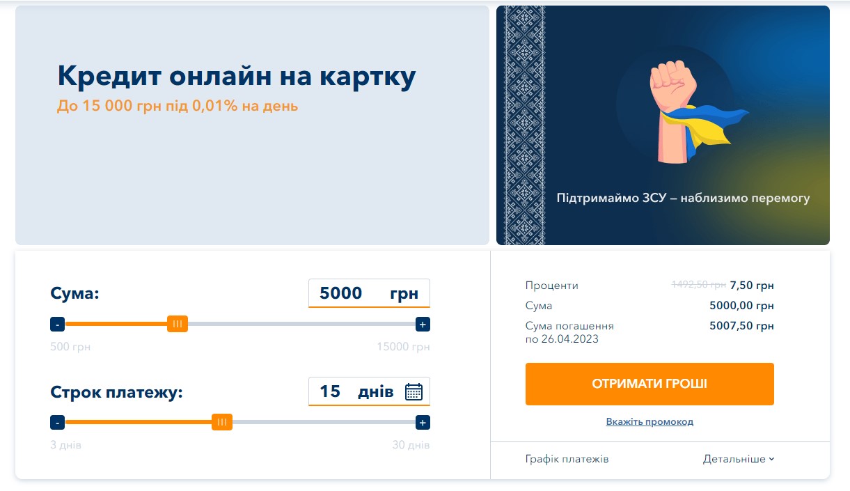  Расчет параметров кредита в Кредит Плюс width=