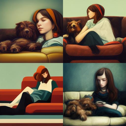 Дівчинка із собакою на дивані