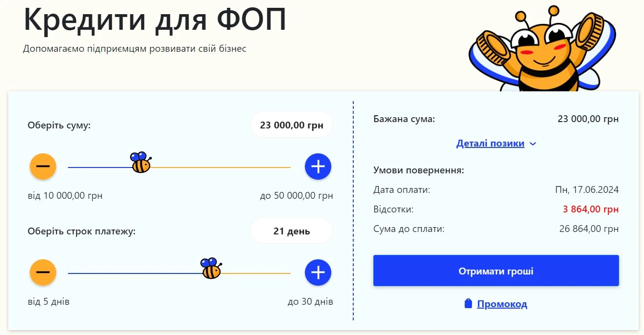 Онлайн кредити для ФОП у БіМані