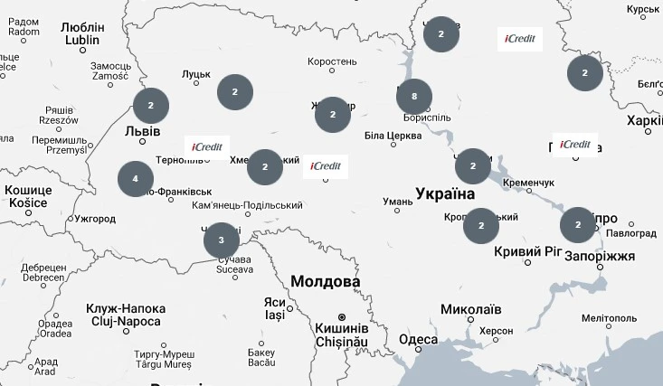 Карта відділень iCredit